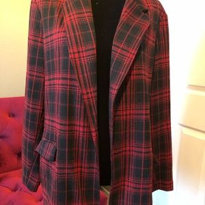 Black & red plaid print blazer